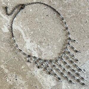 CRYSTAL GUNMETAL FRINGE CHOKER